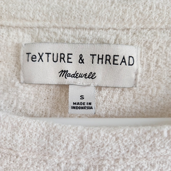 Madewell Smocked Bell Sleeve Lettuce Trim Top Long Sleeve Ivory Textured Small - Picture 3 of 8